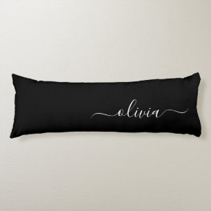 Black White Modern Minimalist Elegant Monogram Body Pillow
