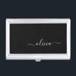 Black White Modern Minimalist Elegant Monogram Business Card Holder<br><div class="desc">Introducing our Black and White Minimalist Modern Monogram Collection: Embrace simplicity and sophistication with our minimalist designs, curated to elevate your style effortlessly. Crafted with a keen eye for modern aesthetics, this collection features sleek black and white designs accentuated by personalized monograms. From chic stationery to versatile accessories, our collection...</div>