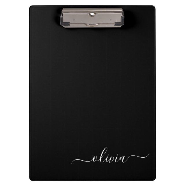 Black White Modern Minimalist Elegant Monogram Clipboard (Front)