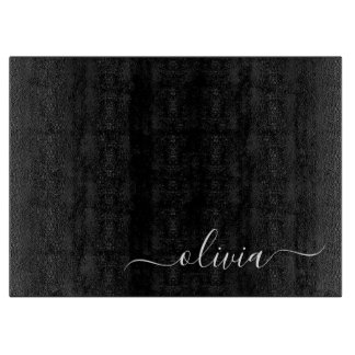 Black White Modern Minimalist Elegant Monogram Cutting Board