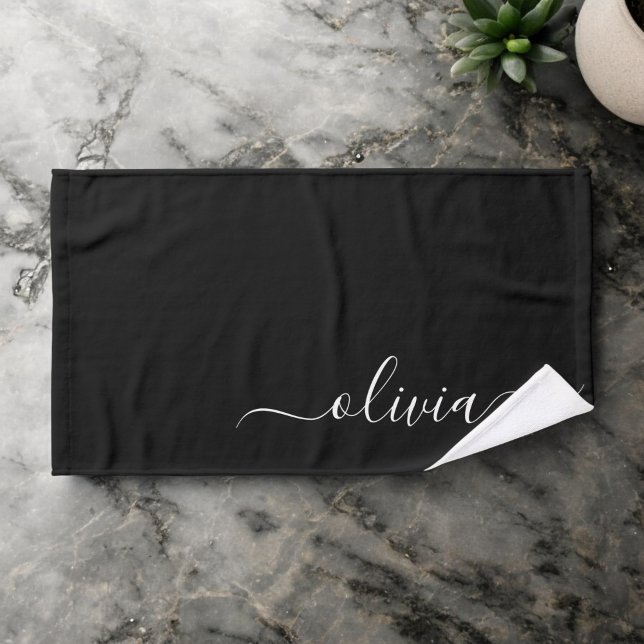 Black White Modern Minimalist Elegant Monogram Hand Towel (Creator Uploaded)