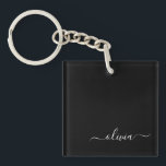 Black White Modern Minimalist Elegant Monogram Keychain<br><div class="desc">Introducing our Black and White Minimalist Modern Monogram Collection: Embrace simplicity and sophistication with our minimalist designs, curated to elevate your style effortlessly. Crafted with a keen eye for modern aesthetics, this collection features sleek black and white designs accentuated by personalized monograms. From chic stationery to versatile accessories, our collection...</div>