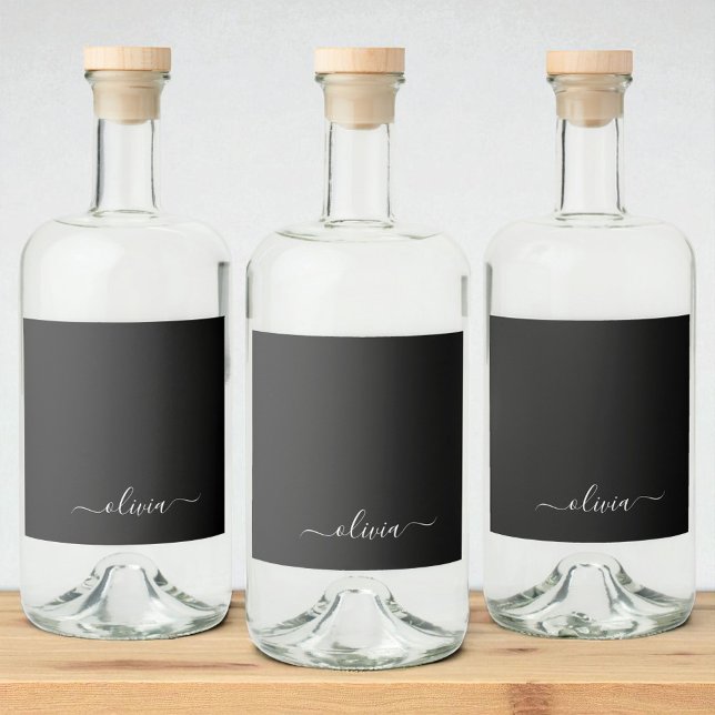 Black White Modern Minimalist Elegant Monogram Liquor Bottle Label (Creator Uploaded)
