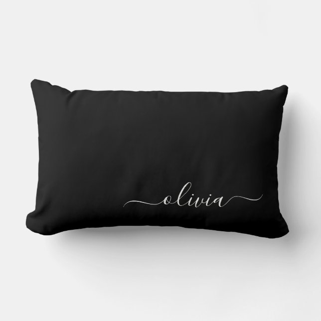 Black White Modern Minimalist Elegant Monogram Lumbar Pillow (Front)