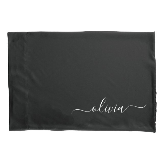 Black White Modern Minimalist Elegant Monogram Pillowcase (Front)