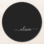 Black White Modern Minimalist Elegant Monogram Round Paper Coaster<br><div class="desc">Introducing our Black and White Minimalist Modern Monogram Collection: Embrace simplicity and sophistication with our minimalist designs, curated to elevate your style effortlessly. Crafted with a keen eye for modern aesthetics, this collection features sleek black and white designs accentuated by personalized monograms. From chic stationery to versatile accessories, our collection...</div>