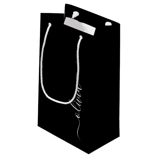 Black White Modern Minimalist Elegant Monogram Small Gift Bag (Back Angled)