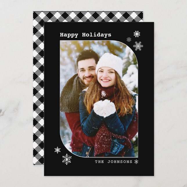 Black & White Modern Minimalist Holiday Photo Card (Front/Back)