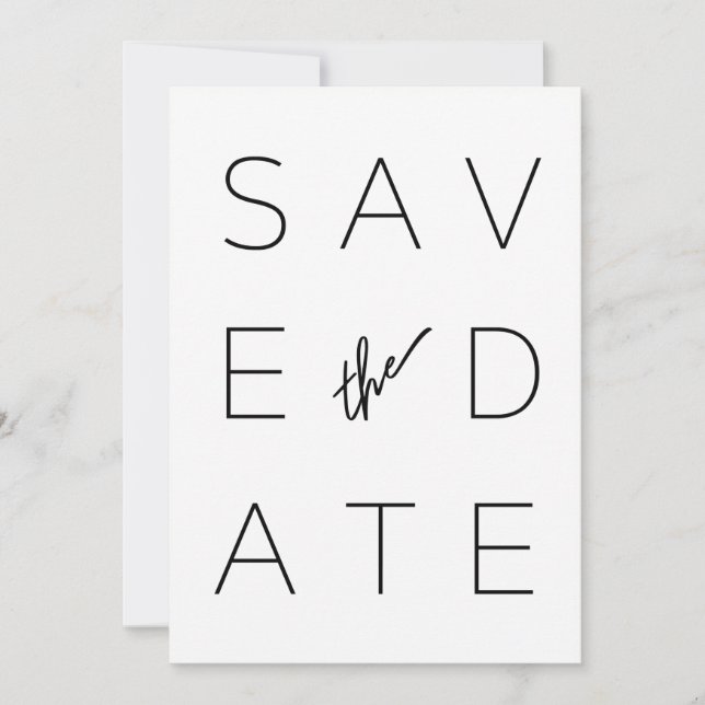 Black & White Modern Minimalist Script Photo Save The Date (Front)