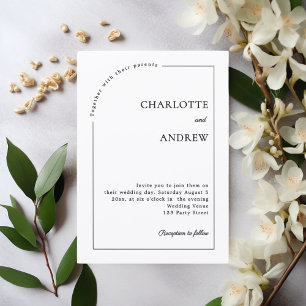 Black white modern minimalist wedding invitation