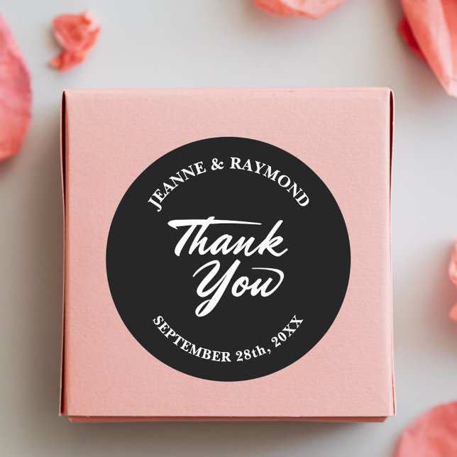 Black & White Modern Minimalist Wedding Thank You Classic Round Sticker (Creator Uploaded)