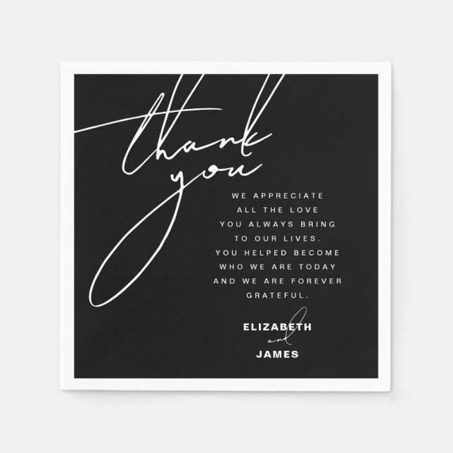 Black & White Modern Minimalist Wedding Thank You Napkin (Front)