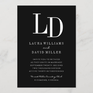 Black & White Modern Monogram Wedding Invitation