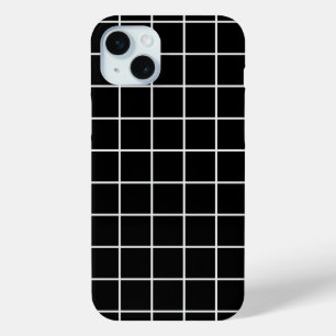 Black White Modern Pattern Squares iPhone 15 Mini Case