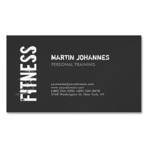Black White Modern Personal Trainer Fitness Sport Magnetic Business Card
