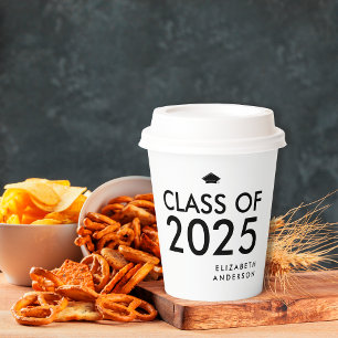 Black White Modern Personalized Graduation Party Paper Cups