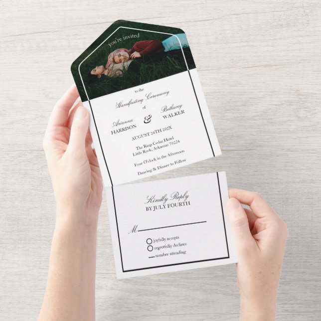 Black & White Modern Photo Handfasting Wedding All In One Invitation (Tearaway)