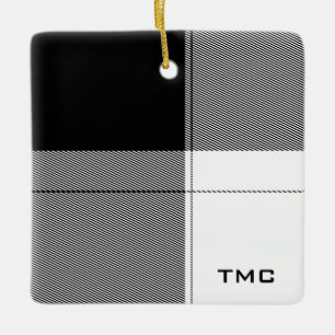 Black White Modern Plaid Monogram Initials Chic Ceramic Ornament