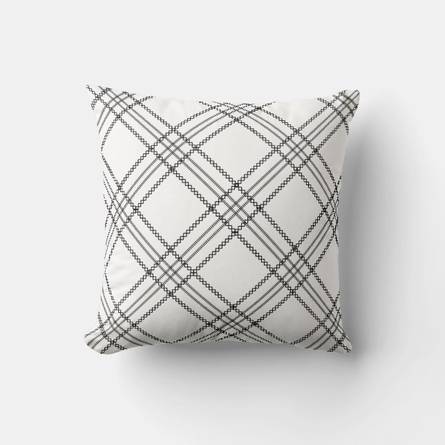 Black White Modern Plaid Throw Pillow (Front)