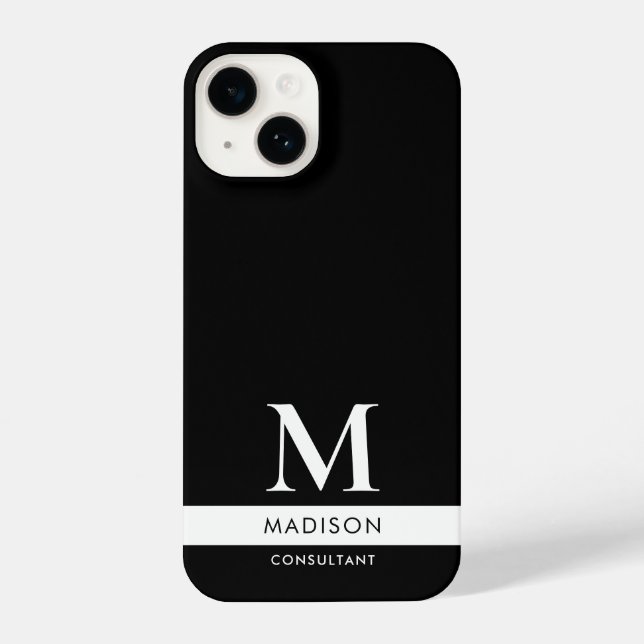 Black White Modern Professional Business Monogram iPhone Case (Back)