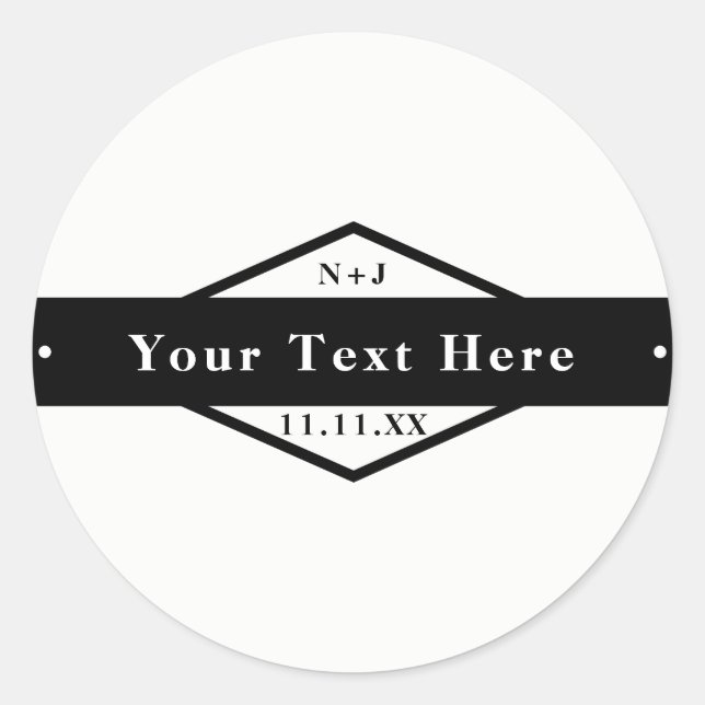Black & White Modern Rustic Custom Wedding Favour Classic Round Sticker (Front)