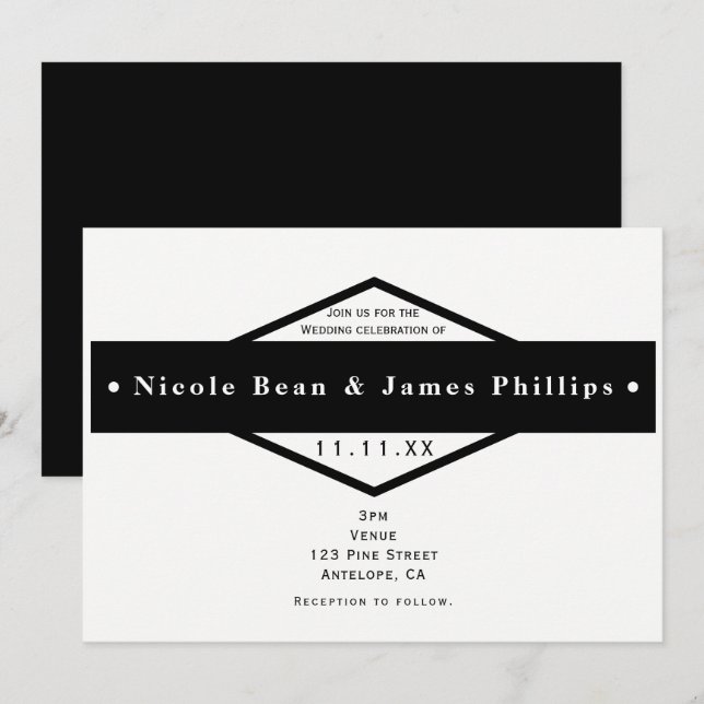 Black & White Modern Rustic Wedding Invitations (Front/Back)