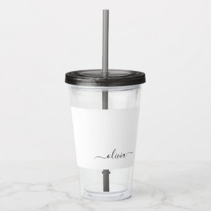 Black White Modern Script Girly Monogram Name Acrylic Tumbler
