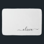 Black White Modern Script Girly Monogram Name Bath Mat<br><div class="desc">Black and White Simple Script Monogram Name Bath Mats. This makes the perfect graduation,  birthday,  wedding,  bridal shower,  anniversary,  baby shower or bachelorette party gift for someone that loves glam luxury and chic styles.</div>