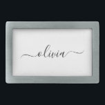 Black White Modern Script Girly Monogram Name Belt Buckle<br><div class="desc">Black and White Simple Script Monogram Name Belt Buckle. This makes the perfect graduation,  sweet 16 16th,  18th,  21st,  30th,  40th,  50th,  60th,  70th,  80th,  90th,  100th birthday,  wedding,  bridal shower,  anniversary,  baby shower or bachelorette party gift for someone that loves glam luxury and chic styles.</div>