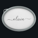 Black White Modern Script Girly Monogram Name Belt Buckle<br><div class="desc">Black and White Simple Script Monogram Name Belt Buckle. This makes the perfect graduation,  sweet 16 16th,  18th,  21st,  30th,  40th,  50th,  60th,  70th,  80th,  90th,  100th birthday,  wedding,  bridal shower,  anniversary,  baby shower or bachelorette party gift for someone that loves glam luxury and chic styles.</div>
