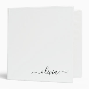 Black White Modern Script Girly Monogram Name Binder