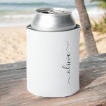 Black White Modern Script Girly Monogram Name Can Cooler<br><div class="desc">Black and White Simple Script Elegant Birthday or Bachelorette Party Can Coolers. These Wedding,  Bridal Shower or Birthday Party Can Coolers can be customized to include your first name. Please contact the designer for customized matching items.</div>