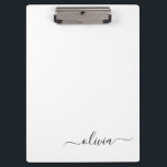 Black White Modern Script Girly Monogram Name Clipboard<br><div class="desc">Black and White Monogram Name Planning Clipboard. This makes the perfect sweet 16 birthday,  wedding,  bridal shower,  anniversary,  baby shower or bachelorette party gift for someone that loves glam luxury and chic styles.</div>