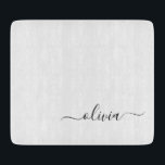 Black White Modern Script Girly Monogram Name Cutting Board<br><div class="desc">Black and White Simple Script Monogram Name Cutting Board. This makes the perfect graduation,  birthday,  wedding,  bridal shower,  anniversary,  baby shower or bachelorette party gift for someone that loves glam luxury and chic styles.</div>