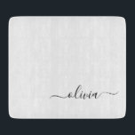Black White Modern Script Girly Monogram Name Cutting Board<br><div class="desc">Black and White Simple Script Monogram Name Cutting Board. This makes the perfect graduation,  birthday,  wedding,  bridal shower,  anniversary,  baby shower or bachelorette party gift for someone that loves glam luxury and chic styles.</div>