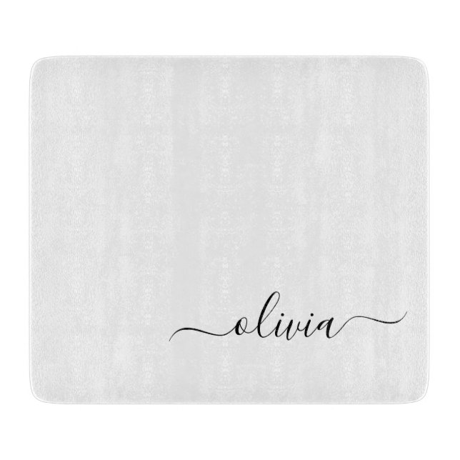 Black White Modern Script Girly Monogram Name Cutting Board (Front)