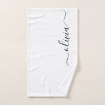 Black White Modern Script Girly Monogram Name Hand Towel<br><div class="desc">Black and White Simple Script Monogram Name bathroom Towels. This makes the perfect sweet 16 birthday,  wedding,  bridal shower,  anniversary,  baby shower or bachelorette party gift for someone that loves glam luxury and chic styles.</div>