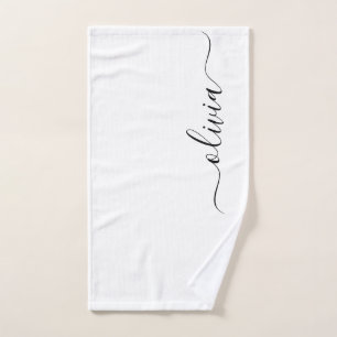 Black White Modern Script Girly Monogram Name Hand Towel