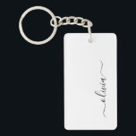 Black White Modern Script Girly Monogram Name Keychain<br><div class="desc">Black and White Simple Script Monogram Name Keychain. This makes the perfect sweet 16 birthday,  wedding,  bridal shower,  anniversary,  baby shower or bachelorette party gift for someone that loves glam luxury and chic styles.</div>