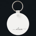 Black White Modern Script Girly Monogram Name Keychain<br><div class="desc">Black and White Simple Script Monogram Name Keychains (Key Chain). This makes the perfect sweet 16 birthday,  wedding,  bridal shower,  anniversary,  baby shower or bachelorette party gift for someone that loves glam luxury and chic styles.</div>