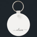 Black White Modern Script Girly Monogram Name Keychain<br><div class="desc">Black and White Simple Script Monogram Name Keychains (Key Chain). This makes the perfect sweet 16 birthday,  wedding,  bridal shower,  anniversary,  baby shower or bachelorette party gift for someone that loves glam luxury and chic styles.</div>