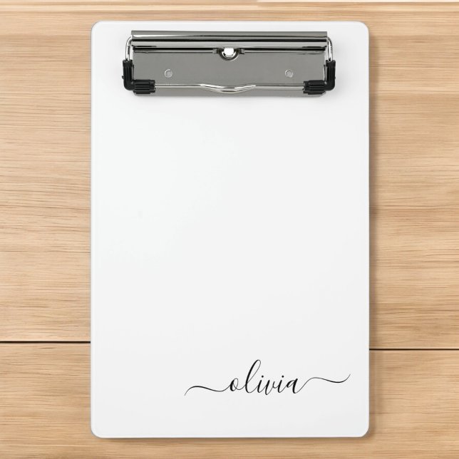 Black White Modern Script Girly Monogram Name Mini Clipboard (Creator Uploaded)