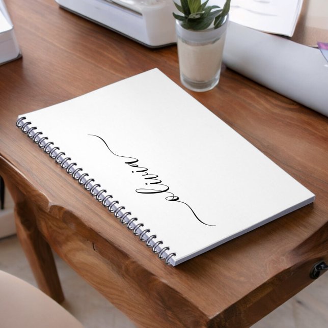 Black White Modern Script Girly Monogram Name Notebook (Creator Uploaded)