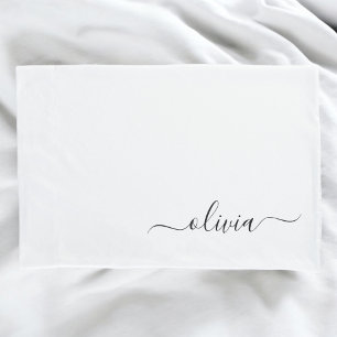 Black White Modern Script Girly Monogram Name Pillowcase