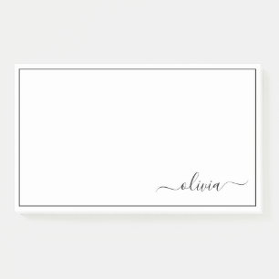 Black White Modern Script Girly Monogram Name Post-it Notes