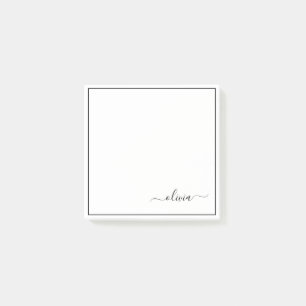 Black White Modern Script Girly Monogram Name Post-it Notes
