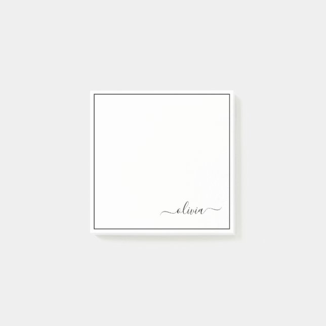 Black White Modern Script Girly Monogram Name Post-it Notes (Front)