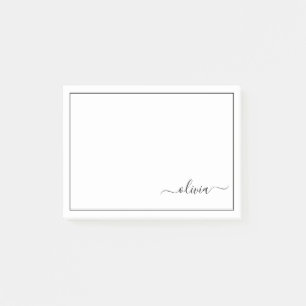 Black White Modern Script Girly Monogram Name Post-it Notes
