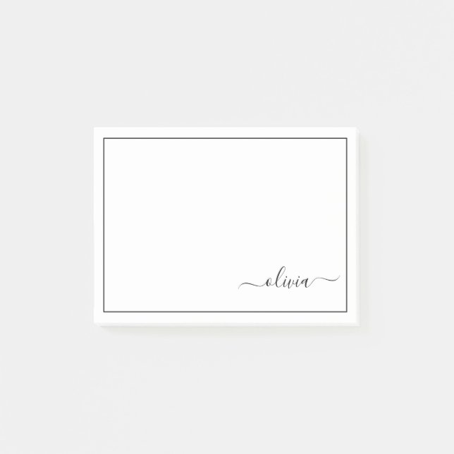 Black White Modern Script Girly Monogram Name Post-it Notes (Front)