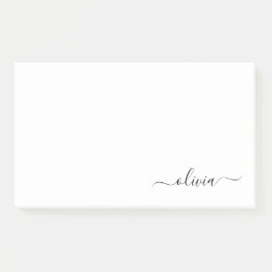 Black White Modern Script Girly Monogram Name Post-it Notes